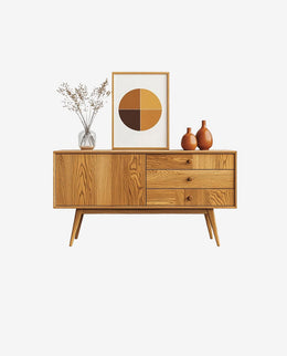 Wooden TV Stand with Cabinets and Storage Shelf