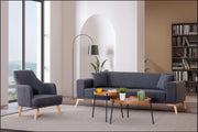 Babil Cream Linen Sofa Set with Sofa Bed Function