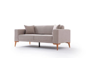 Babil Cream Linen Sofa Set with Sofa Bed Function