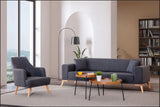 Babil Cream Linen Sofa Set with Sofa Bed Function