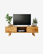 Wooden TV Stand with Cabinets and Storage Shelf