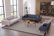 Babil Cream Linen Sofa Set with Sofa Bed Function