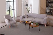 Babil Cream Linen Sofa Set with Sofa Bed Function