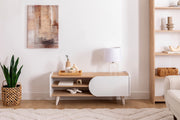 Mindy TV Stand with Contrasting Accent Doors & Sleek Tapered Legs