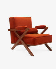 Modern Wooden Lounge Chair with Wide Fabric Arms