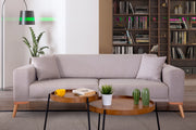Babil Cream Linen Sofa Set with Sofa Bed Function