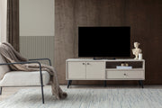 Solina TV Stand with Modern Matte Black Legs & Minimalist Storage