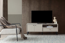 Solina TV Stand with Modern Matte Black Legs & Minimalist Storage
