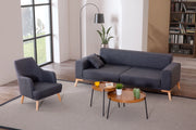 Babil Cream Linen Sofa Set with Sofa Bed Function