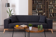 Babil Cream Linen Sofa Set with Sofa Bed Function
