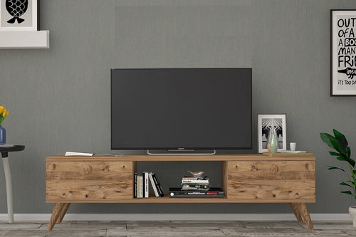 Aris TV Stand with Solid Wood Legs & Smooth Cabinet Storage