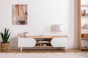 Mindy TV Stand with Contrasting Accent Doors & Sleek Tapered Legs