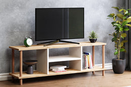 Tivo TV Stand with Premium White Doors & Solid Wood Legs