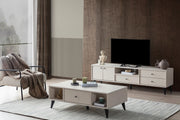 Solina TV Stand with Modern Matte Black Legs & Minimalist Storage