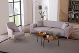 Babil Cream Linen Sofa Set with Sofa Bed Function