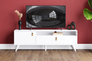 Full Moon TV Stand with Premium Industrial Metal Legs & Dual Drawers